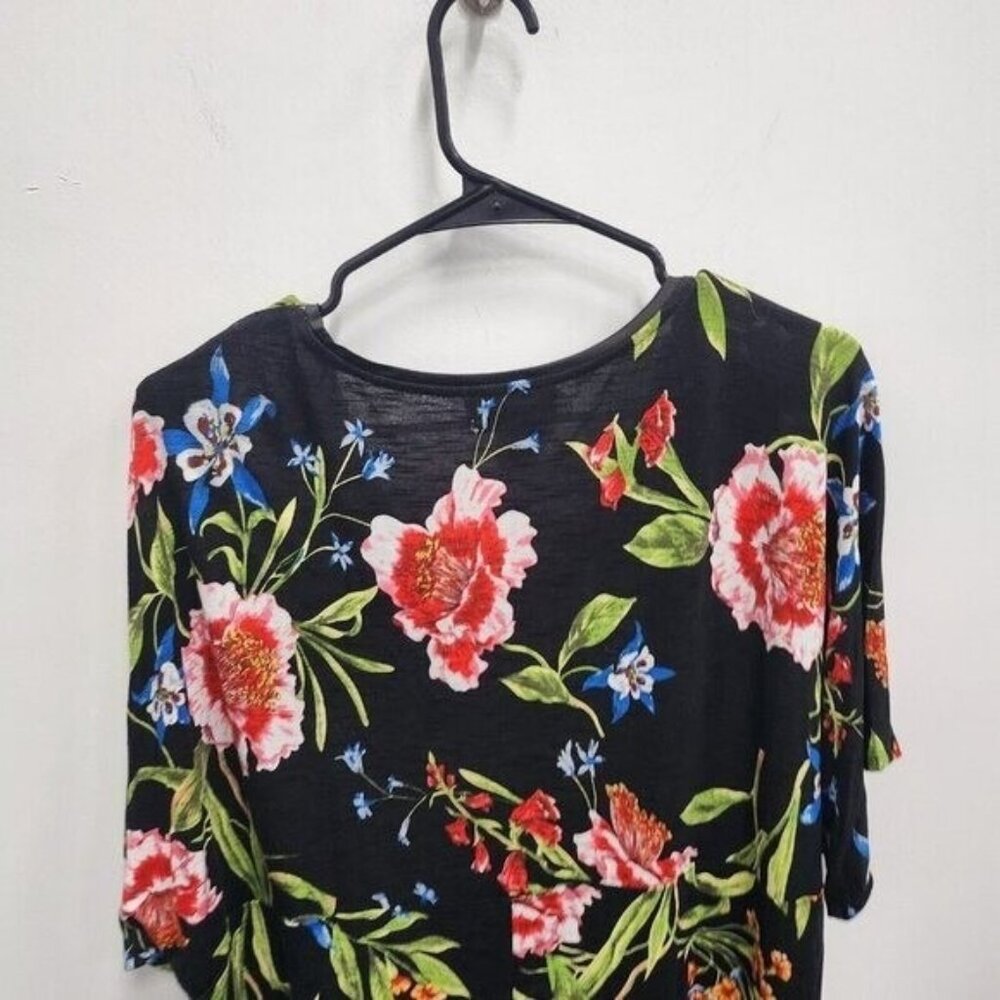 Carmen Marc Valvo Womens Top Large Black Red Floral Dolman V-Neck Casual - Picture 8 of 8